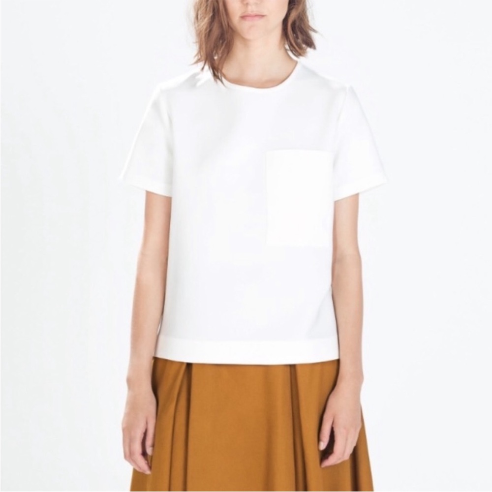ZARA Boxy Top with Leather Pocket